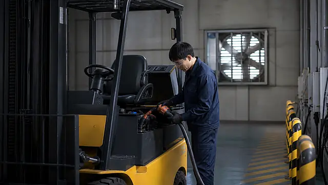 지게차 배터리 사용시간 감소 현장 확인 이미지